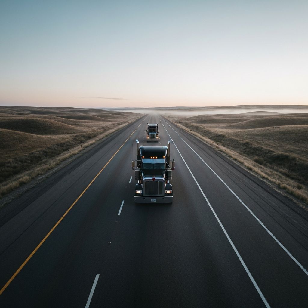 Semi-truck on American highway at sunset